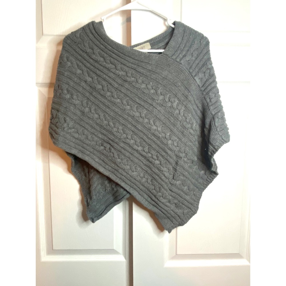 Loft Gray Cable Knit Poncho Sweater Wrap Asymmetrical Crossover One Size
